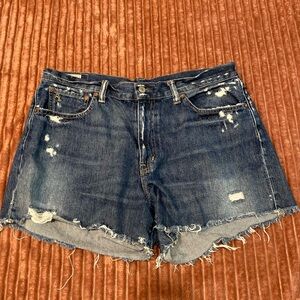 Dark wash ripped jean shorts